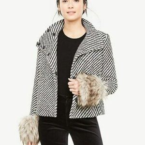 Ann Taylor Black and White Funnel Neck Coat - M
